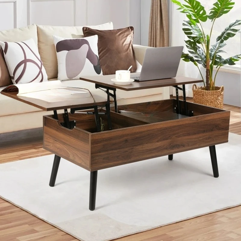 Lift Top Coffee Table with Separate and Hidden Storage Compartment, Double Lift Table Top for Home Living Room