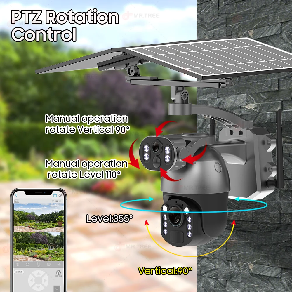 8MP 4K 50X Optical Zoom Video Solar Camera 4G SIM CCTV Outdoor SurveillanceWiFi Home Security PTZ Motion Detect IP Tracking Cam