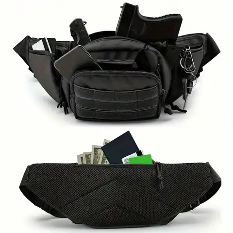 Tactical Waist Pack With Holster – Durable Oxford Cloth Fanny Pack, Water-Resistant Daily Crossbody Bag For Men & Women (Black)