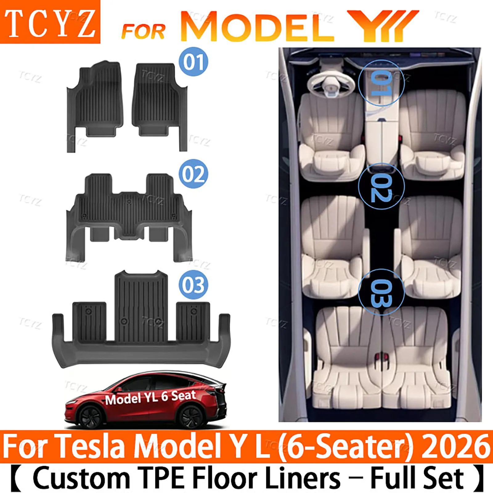 For Tesla New Model YL Launch 2026+ TPE Floor Mats Waterproof Luggage Mat Wear-resistant Foot Pads Model YL Foot Pads Set