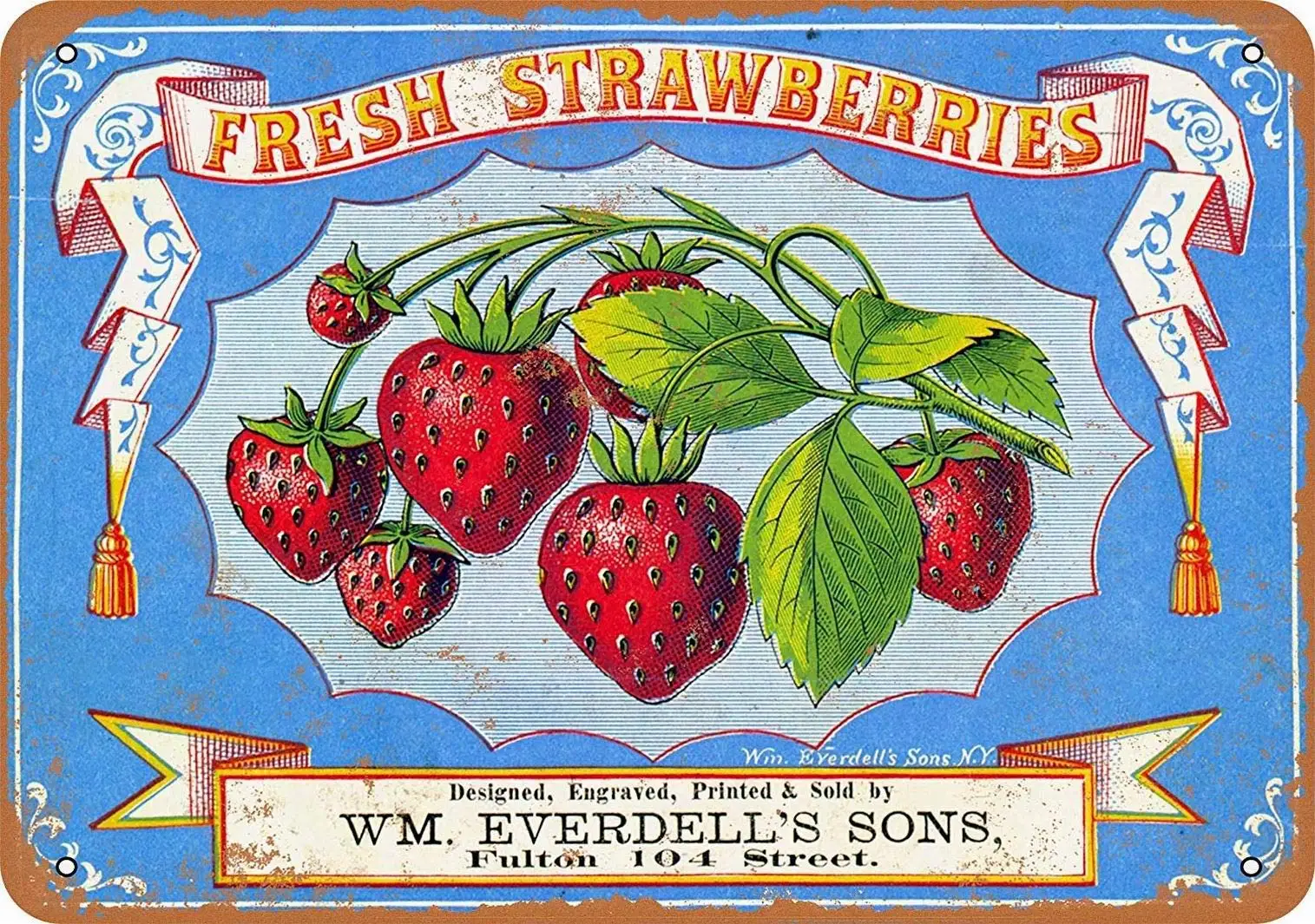 Vintage Retro 8x12 Sign 1868 Fresh Strawberries Berries Funny Fruits Vegetables Food Sweet Summer Wall Decor Home Decor Novlety