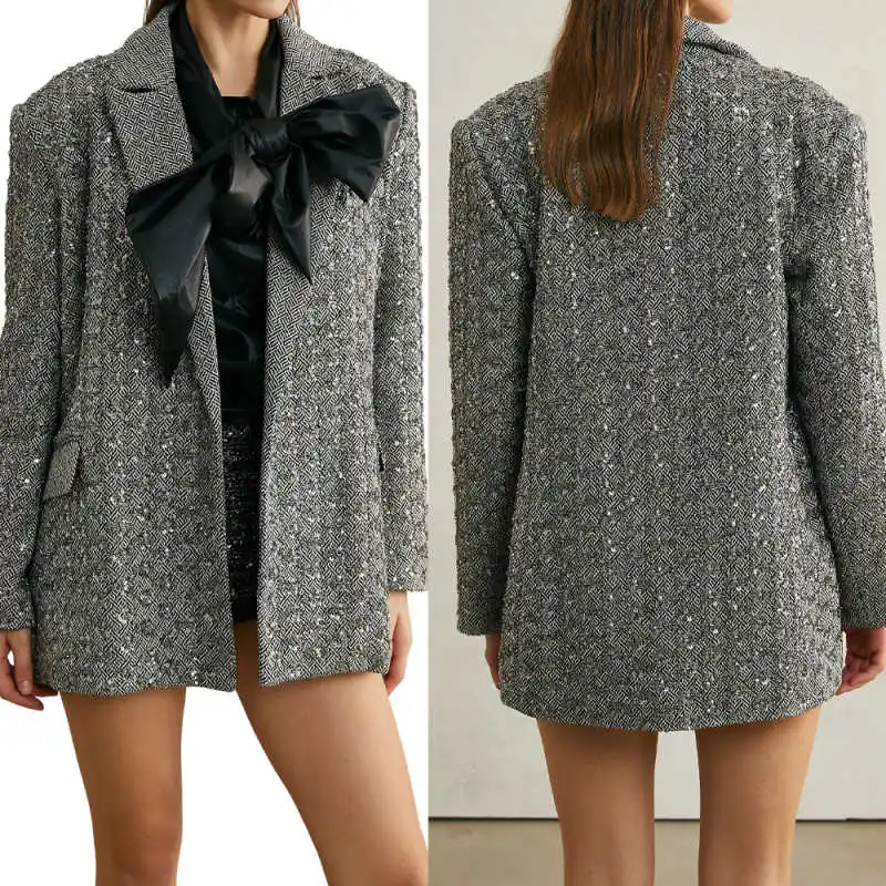 

Gorgeous Rhinestone Women Suits 1 Piece Jacket Beading Women Spring Autumn Fashion Street Shooting Customized