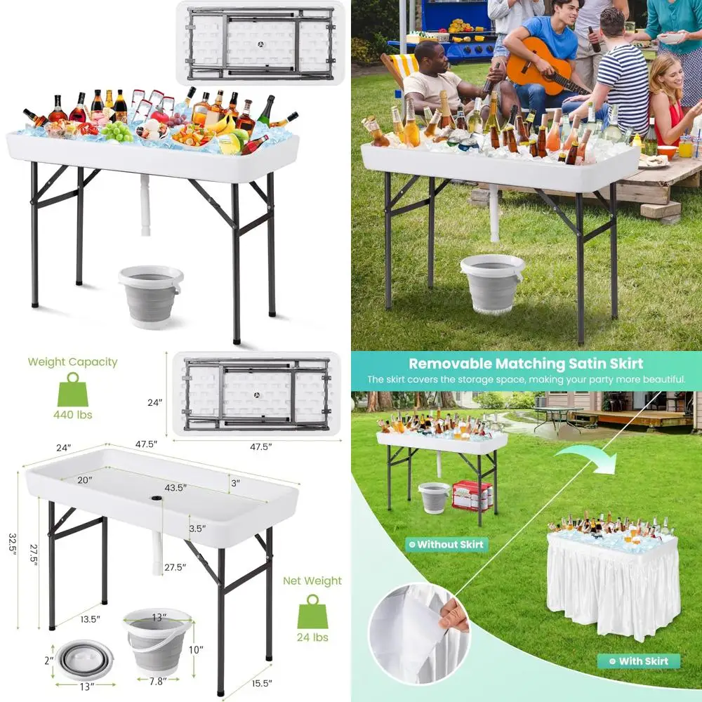 

Портативный уличный фуршет со льдом — 4-футовый холодильник со сливной пробкой и подходящей юбкой для задней двери, кемпинга, рыбалки и очистки