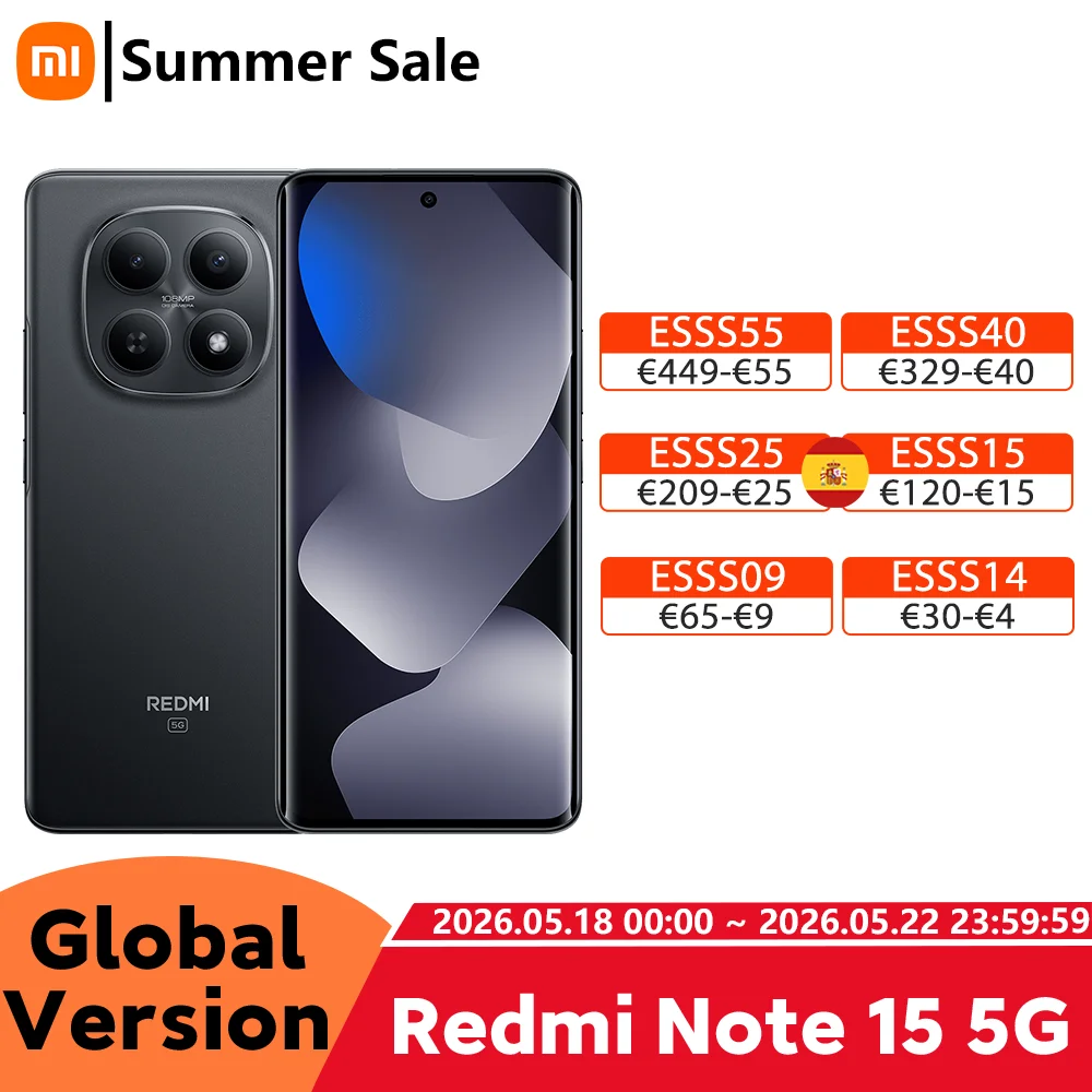 Versión Global del Teléfono Inteligente Redmi Note 15 5G, Batería de 5520 mAh, Carga Rápida de 45 W, Cámara Principal de 108 MP, Pantalla AMOLED de 6.77 Pulgadas y 120 Hz, Teléfono Móvil Xiaomi