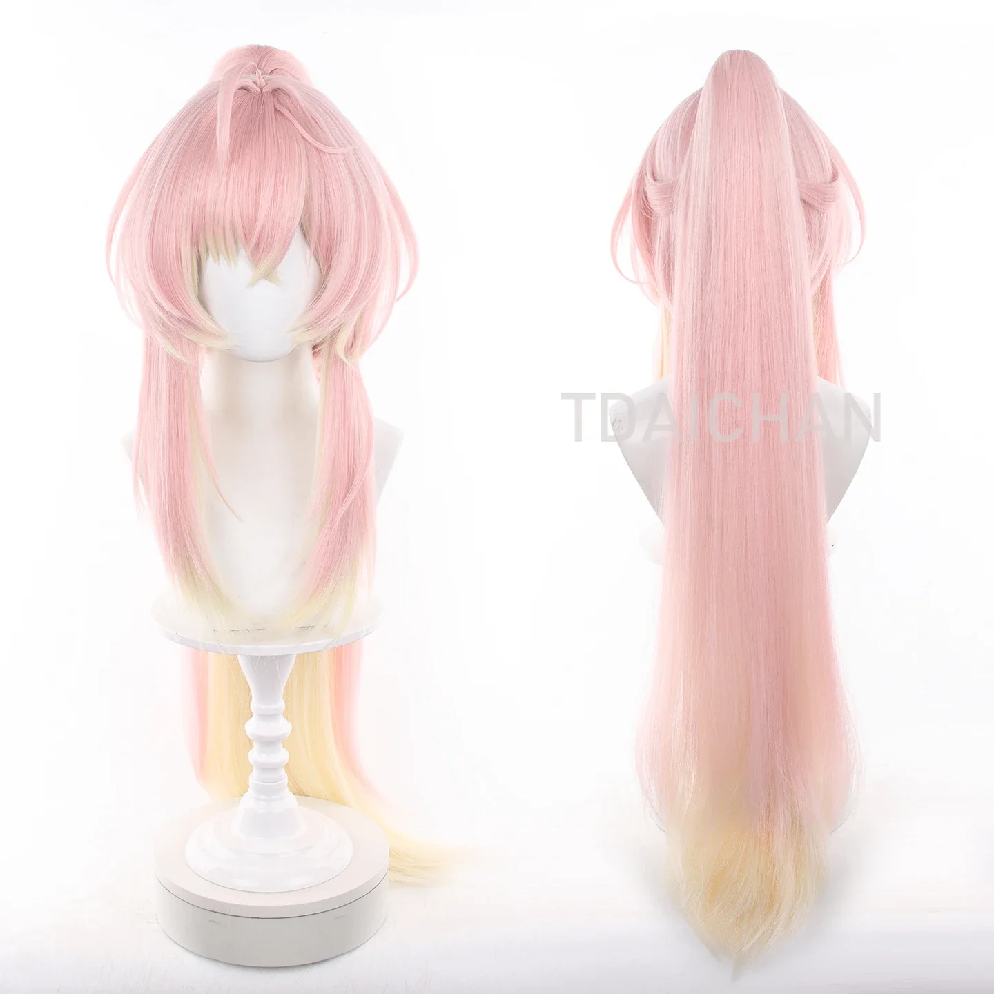 2026 Game Wuthering Waves Qingxiao 90cm Cornrows Ponytail Gradient Pink  Wig 85cm LARP Heat Resistant Synthetic Hair Free Wigcap