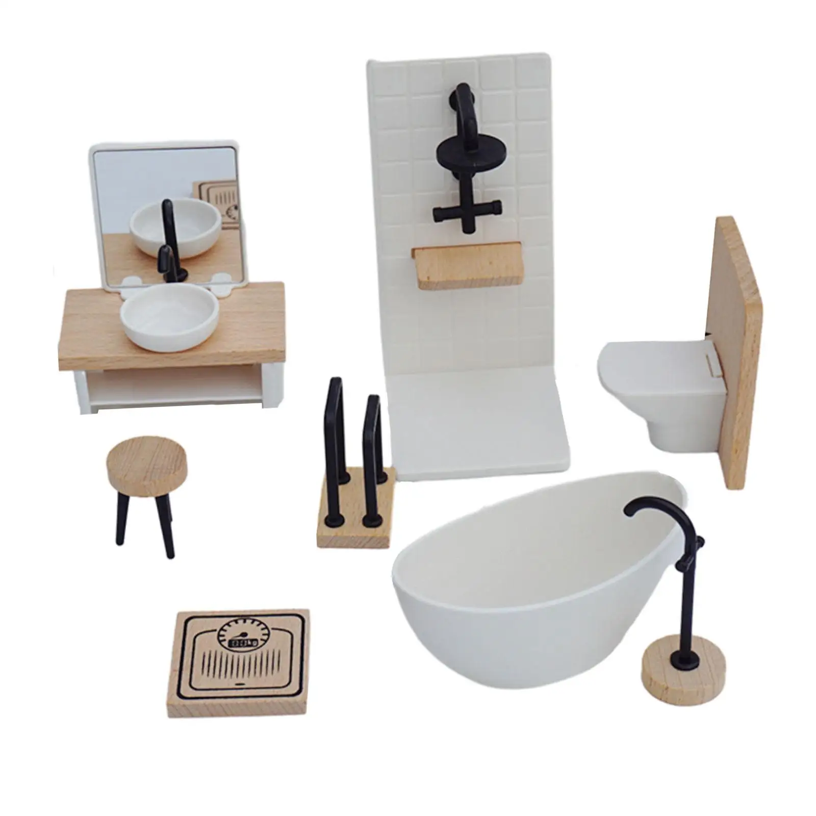 Juego de baño de casa de muñecas a escala 1:12, juguete de simulación, lavabo en miniatura, muebles de baño para niñas y niños