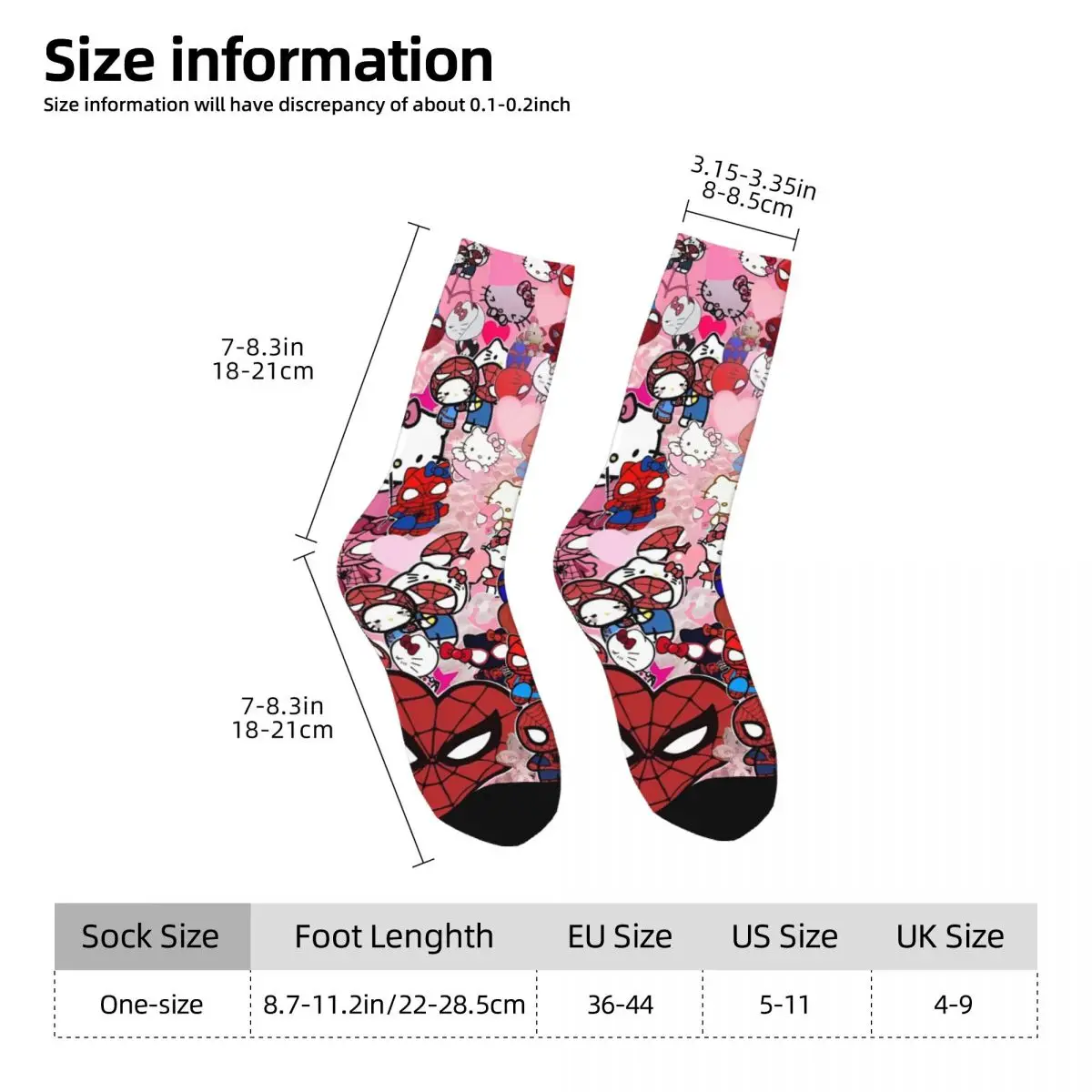 Hello Kitty Spiderman kaus kaki pria uniseks, kaus kaki mode lembut Medium olahraga lari Musim Dingin Anti selip hadiah ulang tahun