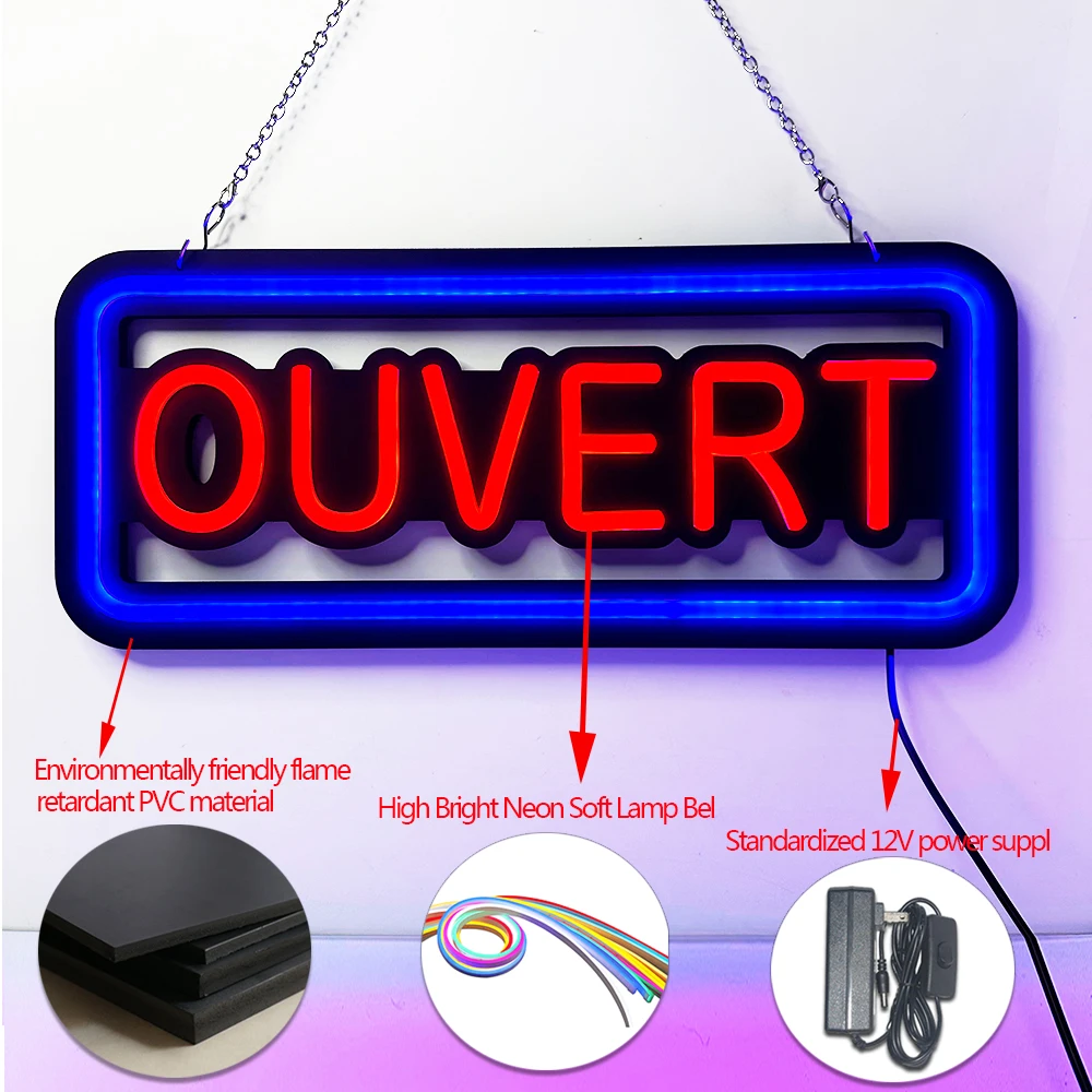 Blue And Red Ouvert Neon Light - Decor Lighting Opening Hours ulasan dan harga