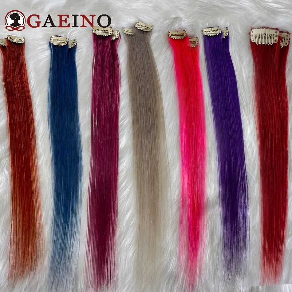 Gaeino One Clip Hair Extensions Real Human Hair Clip In One Piece Hairpieces Straight Colored Hair Extensions For Women