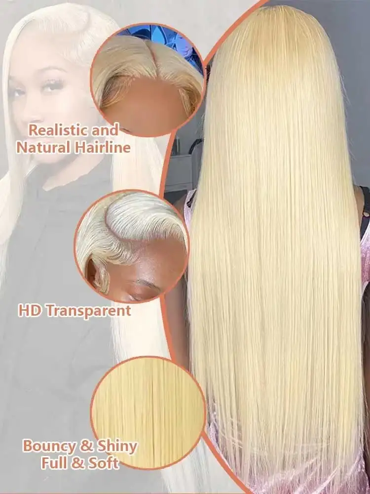 CHEAP 40 42 Inch 613 Blond Straight Human Hair Wigs 13x4 13x6 HD Lace Frontal Wigs Remy Honey Blond Bone Straight Lace Front Wig image 4