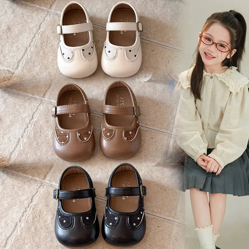 Girls Polka Dot Princess Shoes Brown Baby Girl Loafer Shoes Soft Sole Baby Toddler Shoes Children's School Student Shoes