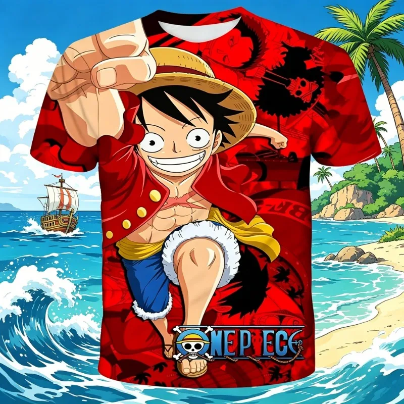 2026 Summer Luffy Retro Cosplay T-shirt Men's Oversized 3D Printed Trendy Short-sleeved Family Unisex Children's Sports Shirt