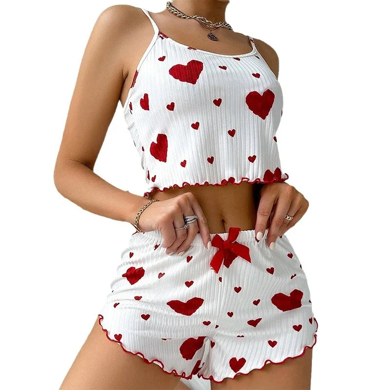 Summer Ladies Sexy Suspender Pajamas Loungewear Set Ladies Homewear Suspenders Shorts European and American Women\'s Pajamas