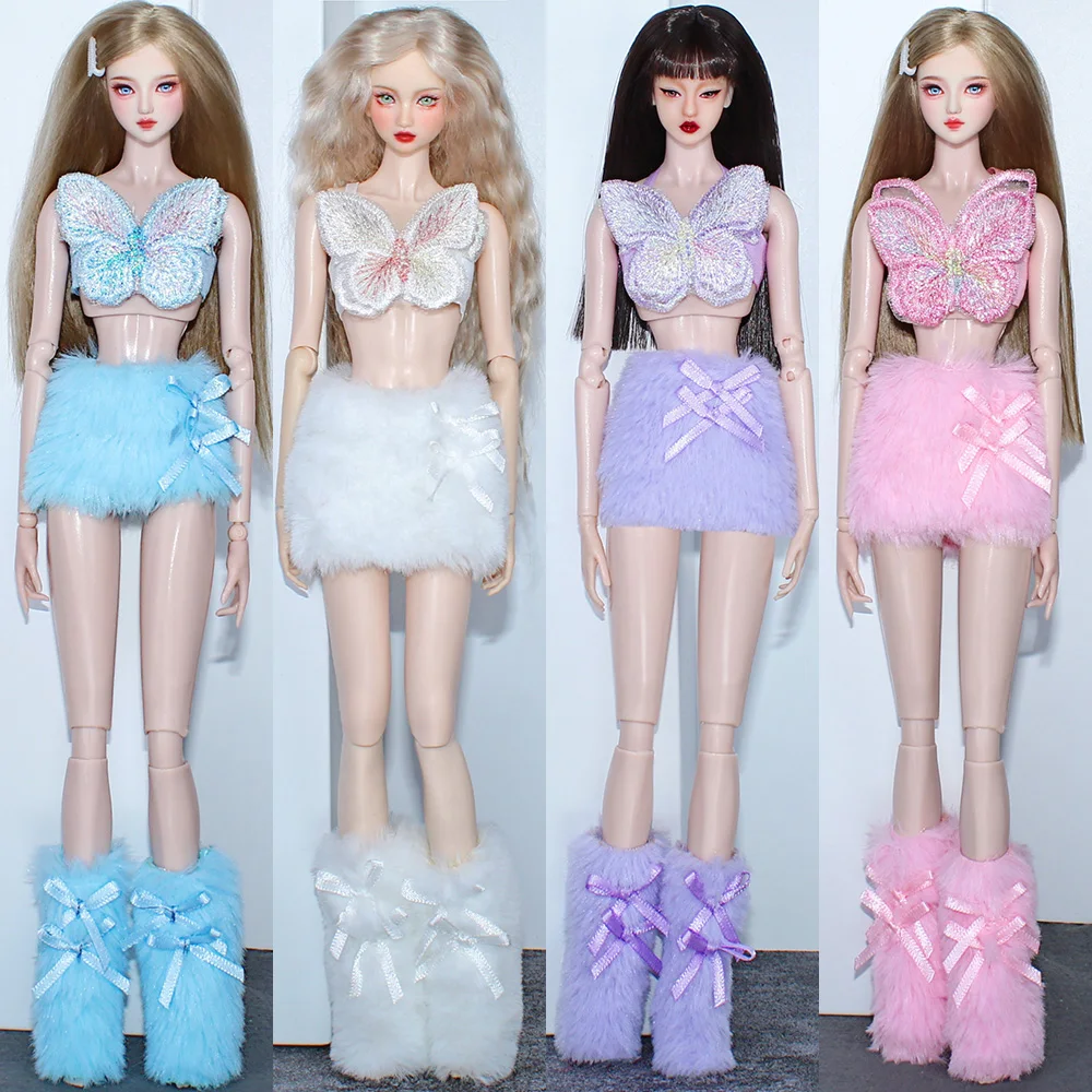 Plush clothes set + foot cover / butterfly top + skirt + foot straps / 30cm doll clothing outfit For 1/6 Xinyi FR ST BB Doll