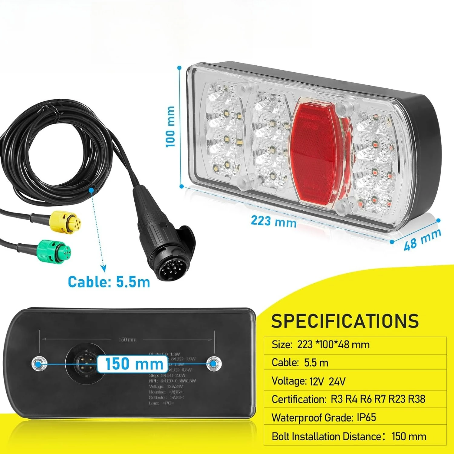 LED Trailer Tail Lights Trailer Lighting Wiring Harness Cable Set With 13 Pin Plug Pre Wired 5.5m Cable And 5 Pin Bayonet