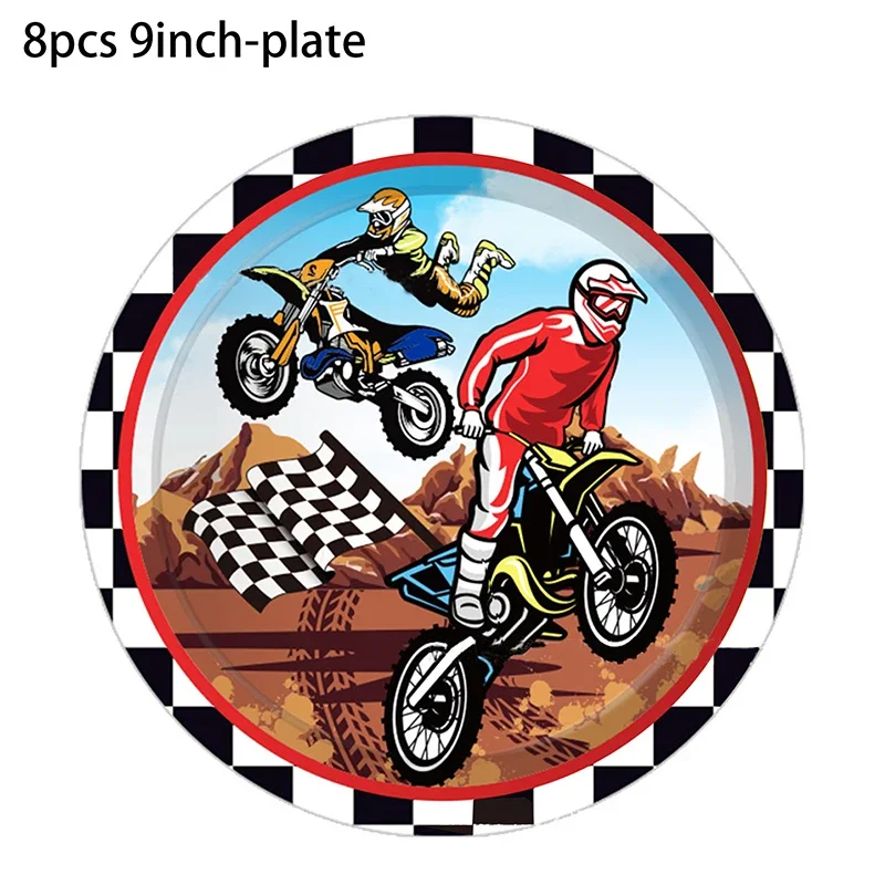 Dirt Bike Motorcycle Birthday Party Decorações, talheres, copos, placas, toalha de mesa, capacete, balões, motocross, Kids Party Supplies