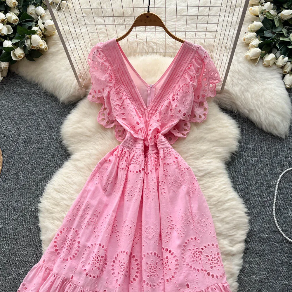 Dress Women Long Dresses A Line Vestidos Streetwear V Neck Fly Sleeve Party Night Elegant Splice Y2k Work Slim Fit Summer 2025