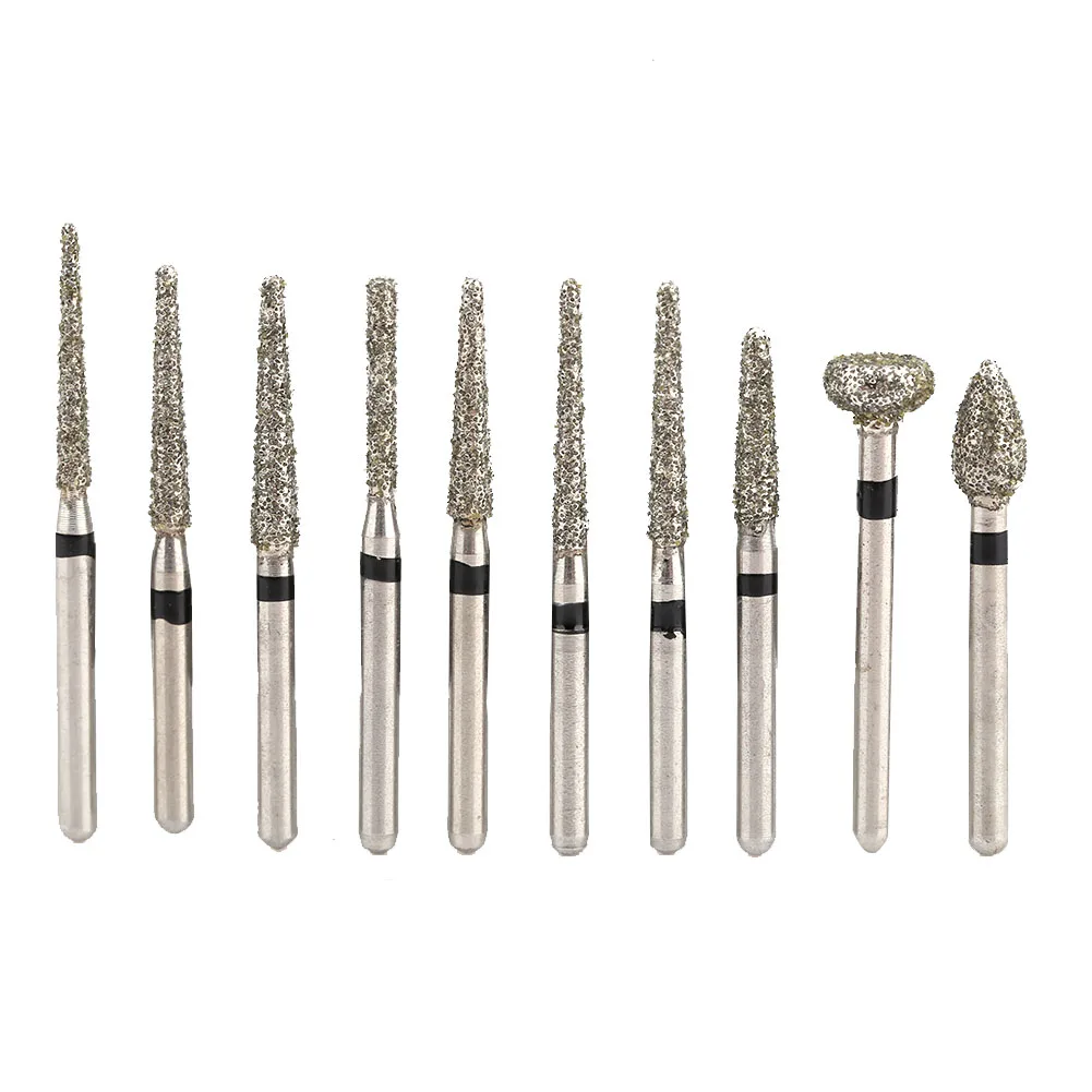 10Pcs/box Dental Diamond Burs Drill for Teeth Porcelain Ceramics High Speed Handpiece Emery Bits Oral Dentist Polish Tools 1.6Mm