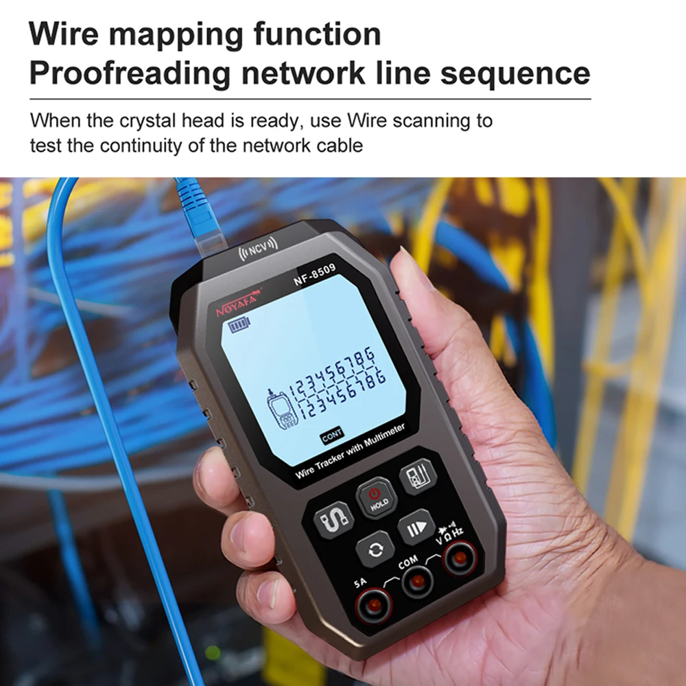 Imagem -04 - Noyafa-network Cabo Tester e Multímetro Digital Nf8509 Cabo Tracker Cat5 Cat6 Poe Tester Detectar Comprimento Teste de Continuidade em 1