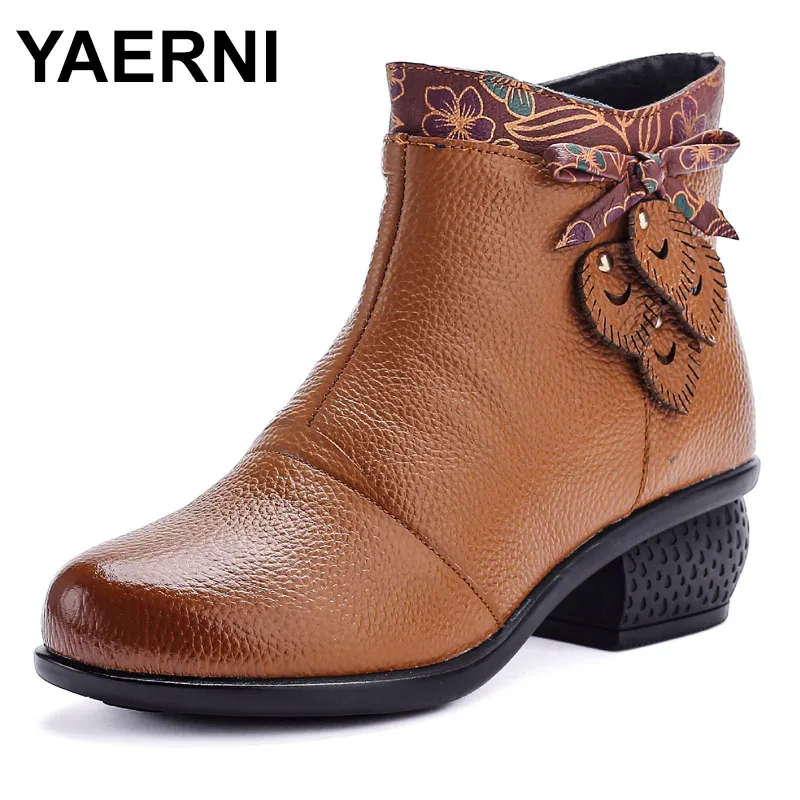 

Верхний слой из воловьей кожи, осенне-зимние новые универсальные женские короткие сапоги в этническом стиле в стиле ретро с пряжкой на толстом каблуке