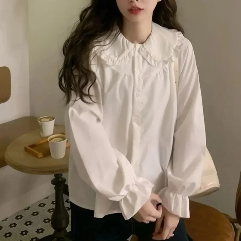 

Nice Vintage Women White Shirt Preppy Style Fashion Elegant Female Long Sleeve Blouse Y2K Sweet Kawaii All Match Shirts