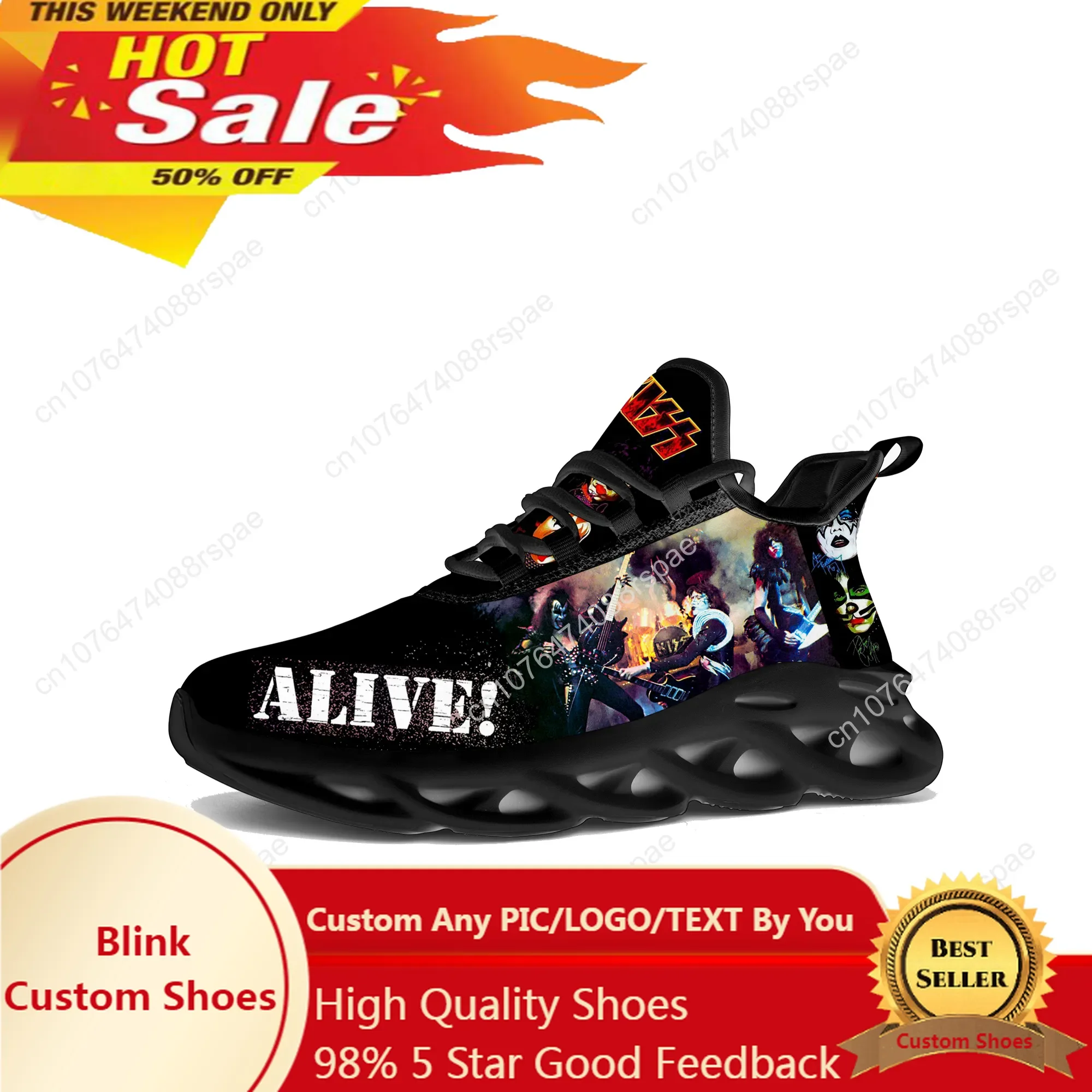 Kiss Metal Rock Band Flats Sneakers Mens Womens Sports Running Shoes High Quality Sneaker Lace Up Mesh Footwear Customize Shoe