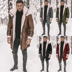 Men Autumn Winter Coat Faux Leather Long Sleeve Solid Color Turndown Collar Zippers Casual Warm Comfortable Regular Standard Fit