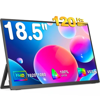 Uperfect 18.5 인치 IPS LCD 모니터 120Hz 새로 고침 요율 1080P FHD HDR 휴대용 컴퓨터 화면 HDMI 화면 USB C 외부 화면 회전 듀얼 스피커가있는 외부 화면 VESA USB OTG 데스크탑 PC 게임 디스플레이