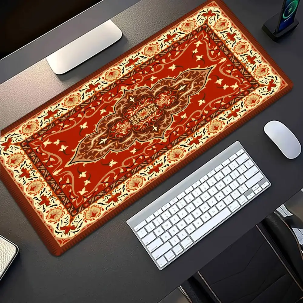 Vintage Persian Rug Extended Gaming Mouse Pad Anti-slip Stitched Edge Aesthetic Decor for PC Gamer Office Workspace