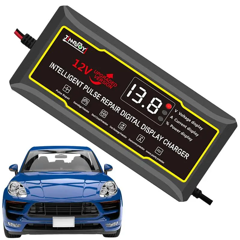 

Зарядное устройство для мотоциклетного аккумулятора, автомобильный аккумулятор, зарядное устройство, 12 В, зарядное устройство с цифровым дисплеем, импульсный ремонт свинцово-кислотных аккумуляторов для