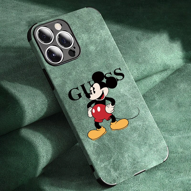 Disney-funda protectora de Mickey Mouse para iPhone, carcasa de lujo de piel de cordero para iPhone 15, 14, 13, 12, 16pro Max, dibujos animados divertidos