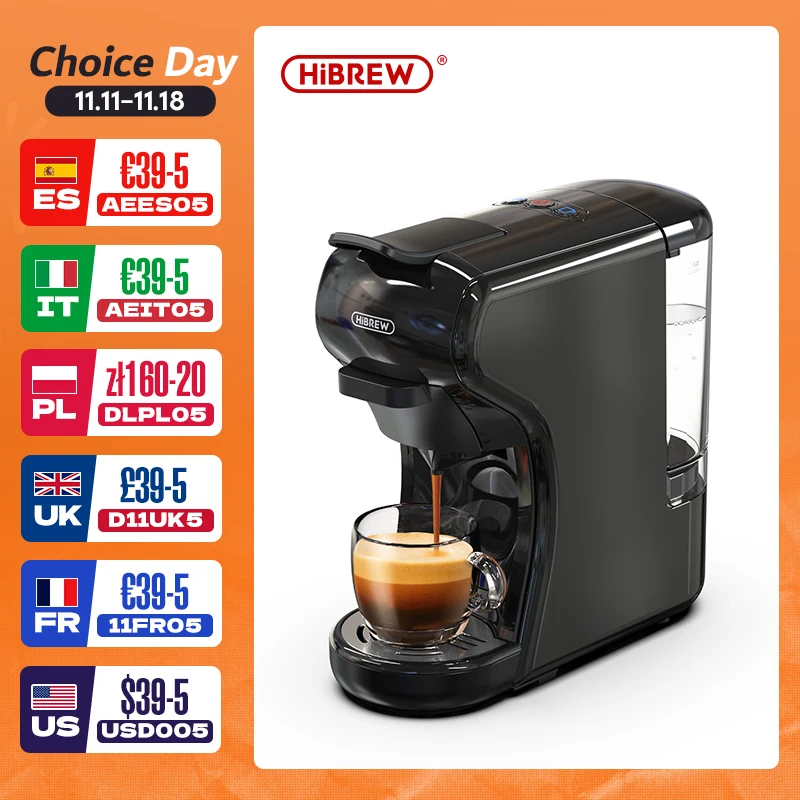 HiBREW Coffee Machine 19 Bar 4in1 Hot & Cold Multiple Capsule Espresso Cafetera Pod Coffee Maker Dolce Milk Nexpresso Powder H1A