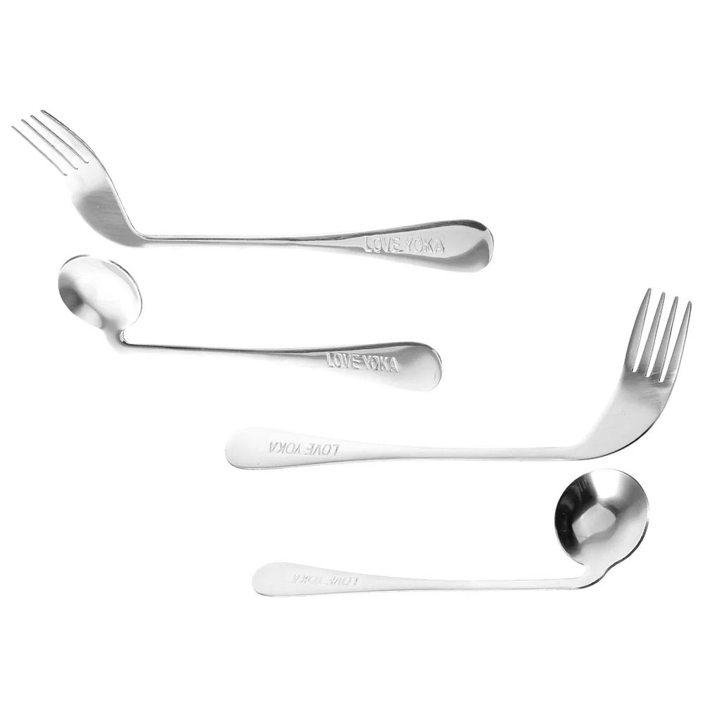 Cutlery Set Elbow Spoon Fork Child Forks Flatware Stainless Steel Tableware Angled Assist