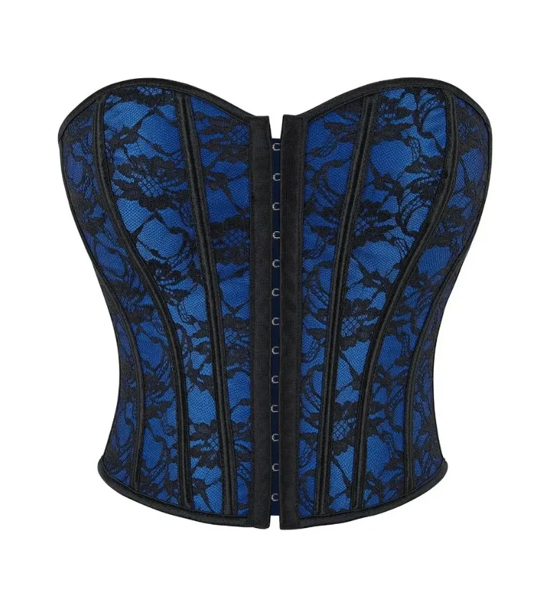 

Синий корсетный топ в готическом стиле для женщин, сексуальный винтажный цветочный корсет-бюстье на шнуровке, корректирующее белье