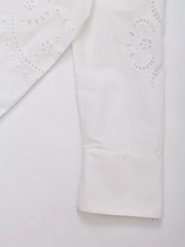 Dave&Di Minimalist Cotton Embroidered Hollowed Out Shirt Women Japanese Style Kimono Blouse Women Pullover Tops