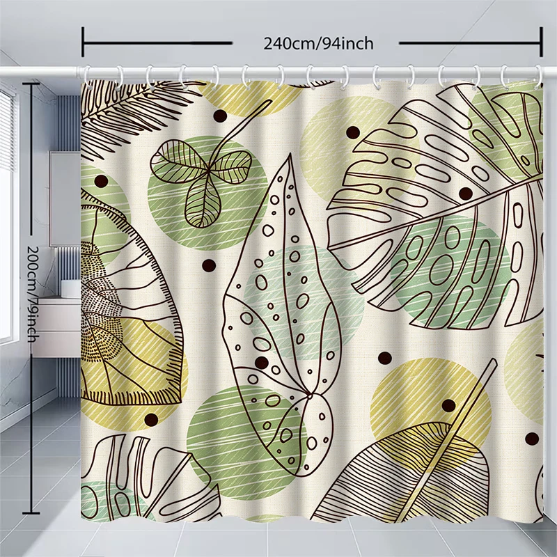 1pc Sketching leaves Flower Shower Curtain with Metal Grommets, Polyester Bath Curtain Widow Curtain Bathroom Decor & Accessorie