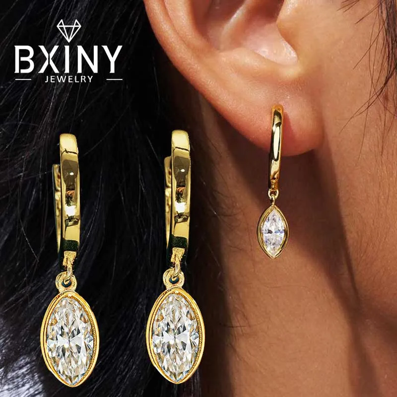 

BXINY Серьги-гвоздики с муассанитом огранки маркизы 0,5 карата S925, посеребренные серьги-кольца из 18-каратного золота для женщин, подарки на вечеринку, ювелирные украшения