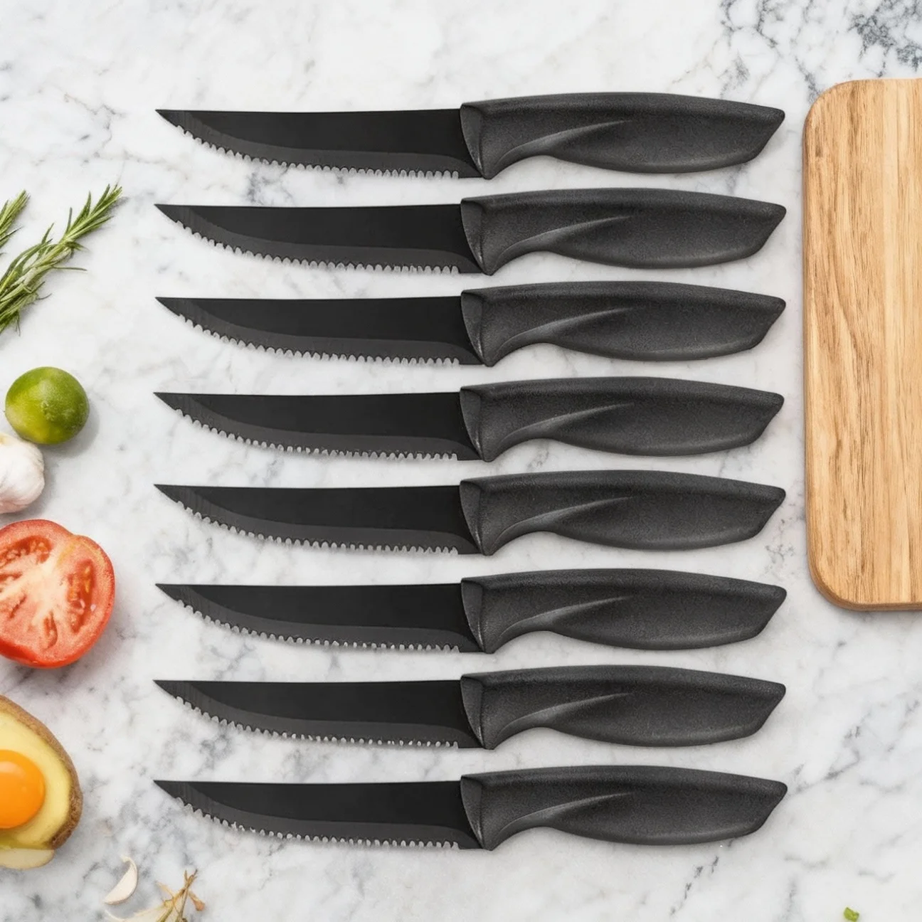 1/2/4/6/8 Stück Schwarzes Küchenmesser, Küchenmesserset, Steakmesser, Edelstahl PP-Kunststoffgriff, gezahntes Messer, Messerset