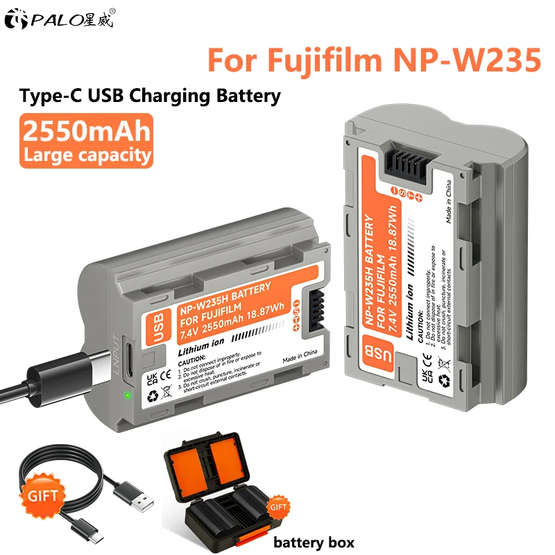 

PALO 2PCS NP-W235 USB NP W235 NPW235 Battery with Type C Port for Fujifilm Fuji X-T4 XT4 GFX 100S X-T5 X-H2 XH2S XH2S GFX 50S II