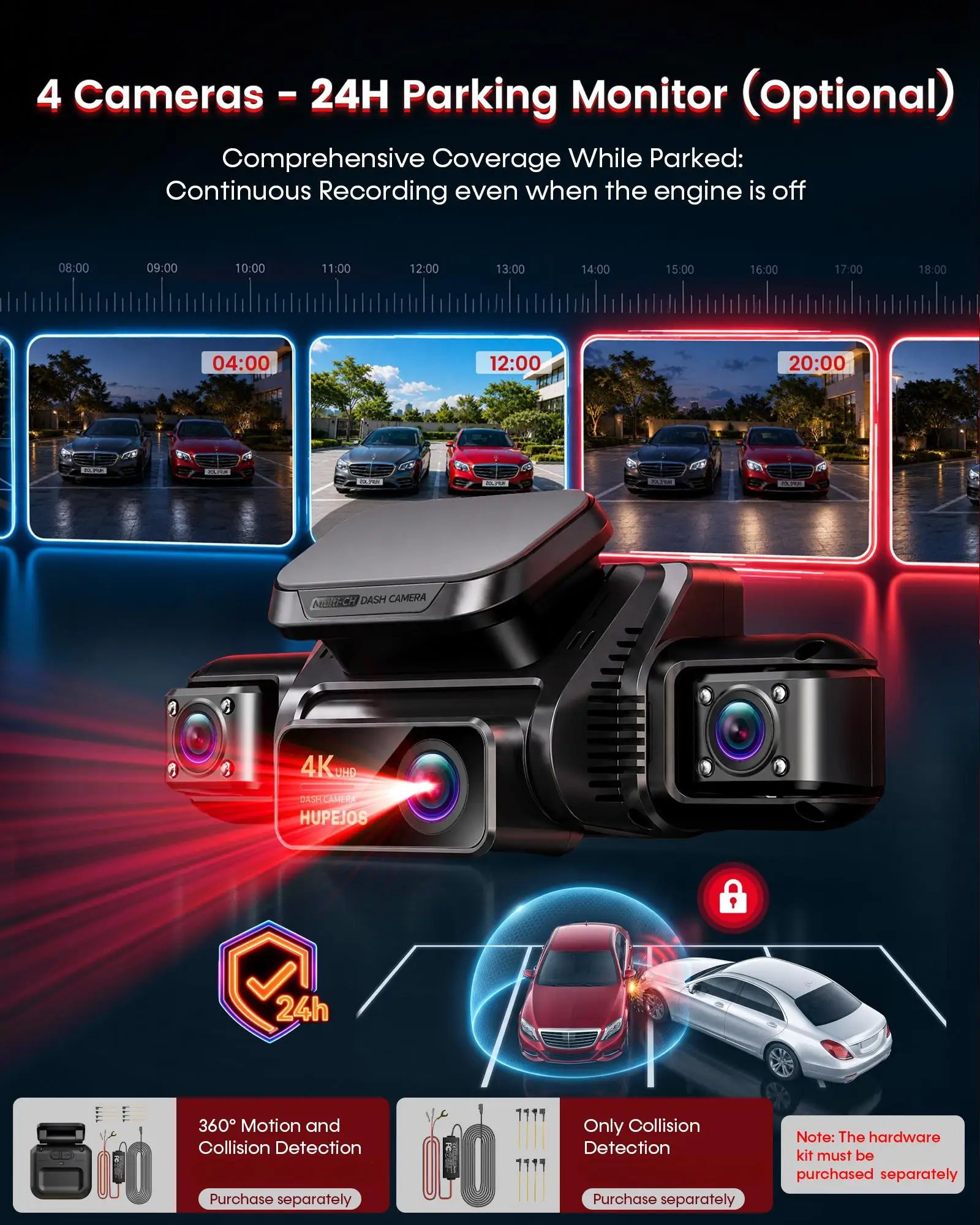 HUPEJOS V9 4CH 360° ° 4K Dashcam, KI-DMS-Monitor, WLAN & GPS, Nachtsicht, Touchscreen & Sprachsteuerung, 24/7 Parkmodus – Detail 8