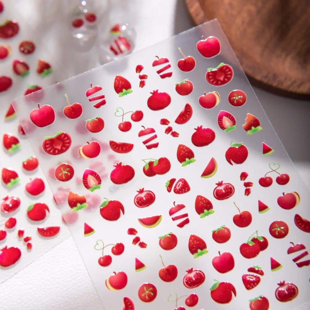 Cute Red Color Jelly 3D Nail Art Stickers Graffiti Line Drawing Apple Cartoon Decals DIY Decoration for Phone Scrapbook Nails