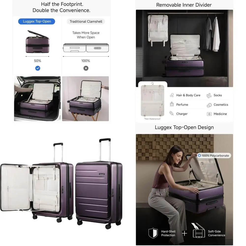 حقيبة دوارة من البولي كربونات قابلة للتوسيع مع قفل TSA، 28 بوصة أرجواني #1