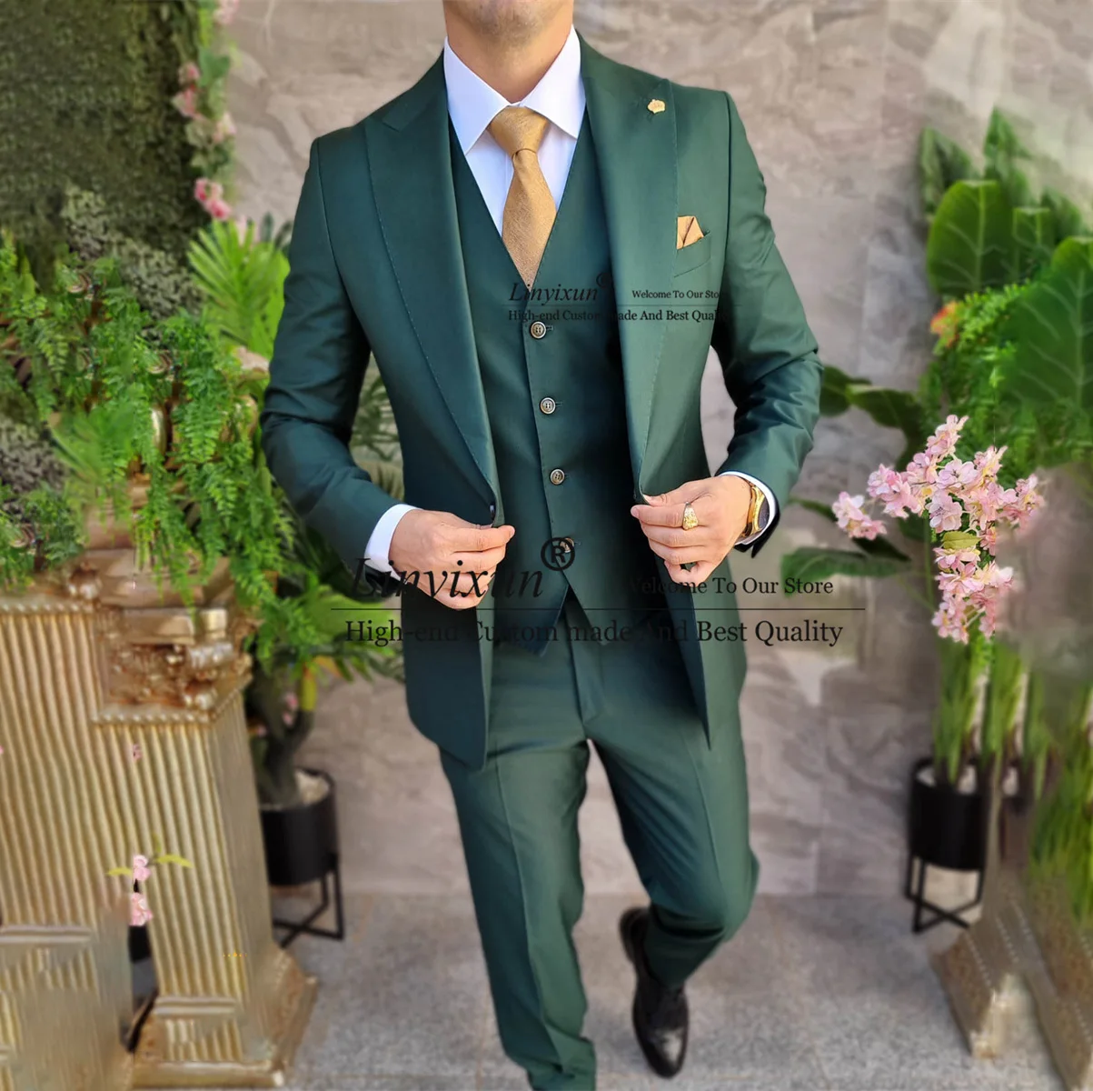 

Fashion Men Suits Groom Tuxedo Slim Fit Groomsmen Wedding Blazer Blue Prom Banquet 3 Piece Sets trajes elegante para hombres