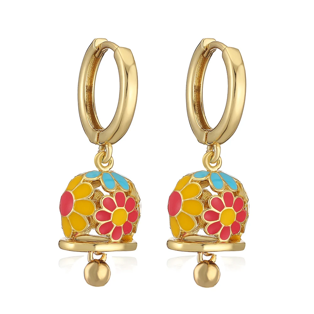 HECHENG,Enamel Flower Hoop Earrings Water Drop Hoops for Women Super Fairy Bell As Earring Ear Buckle Cute Jewelry