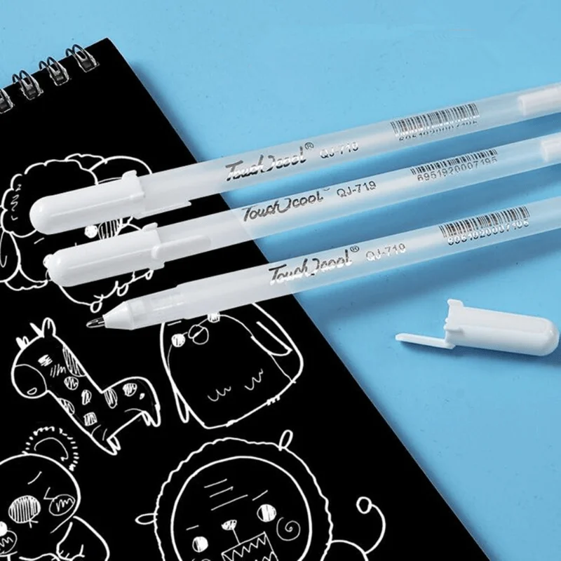 3 Stück weiße Gelstifte mit feiner Spitze, Gel-Tintenstifte, geeignet für Malerei auf schwarzem Papier, Skizzieren, Illustrationen, Kartengestaltung. – Detail 3