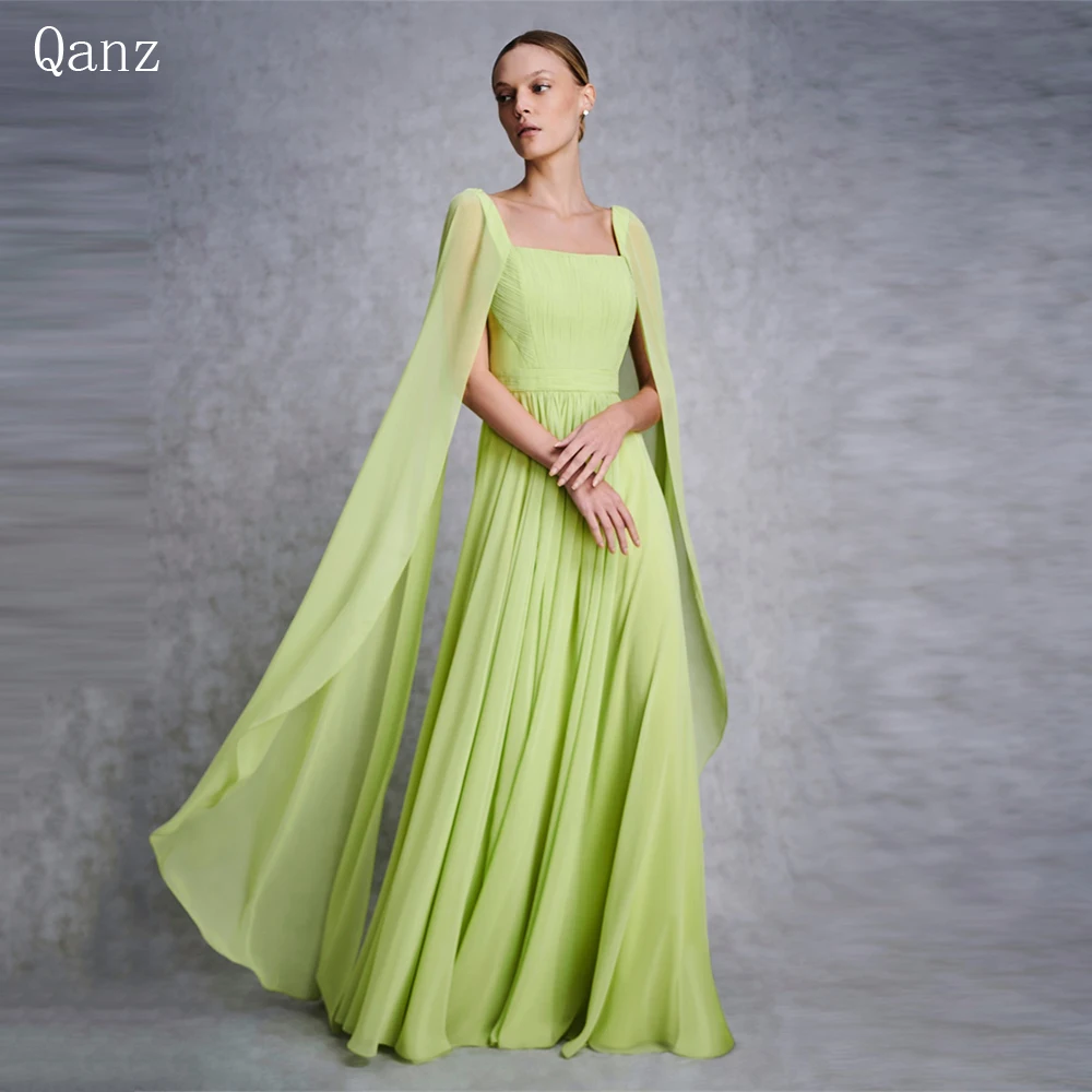 

Qanz Mint Green Chiffon Prom Dresses A-Line Square Women Party Evening Gowns Vestidos Para Eventos Especiales Robes De Soirée