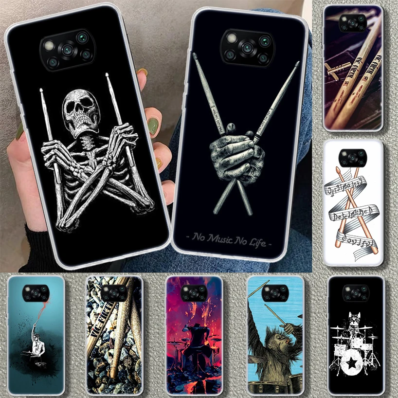 Musical Instrument Drum Rock Phone Case Cover for Xiaomi Poco X6 X5 X4 X3 Nfc F6 Pro F5 F4 Gt F3 F2 F1 M5S M5 M4 M3 M2 Art Coque