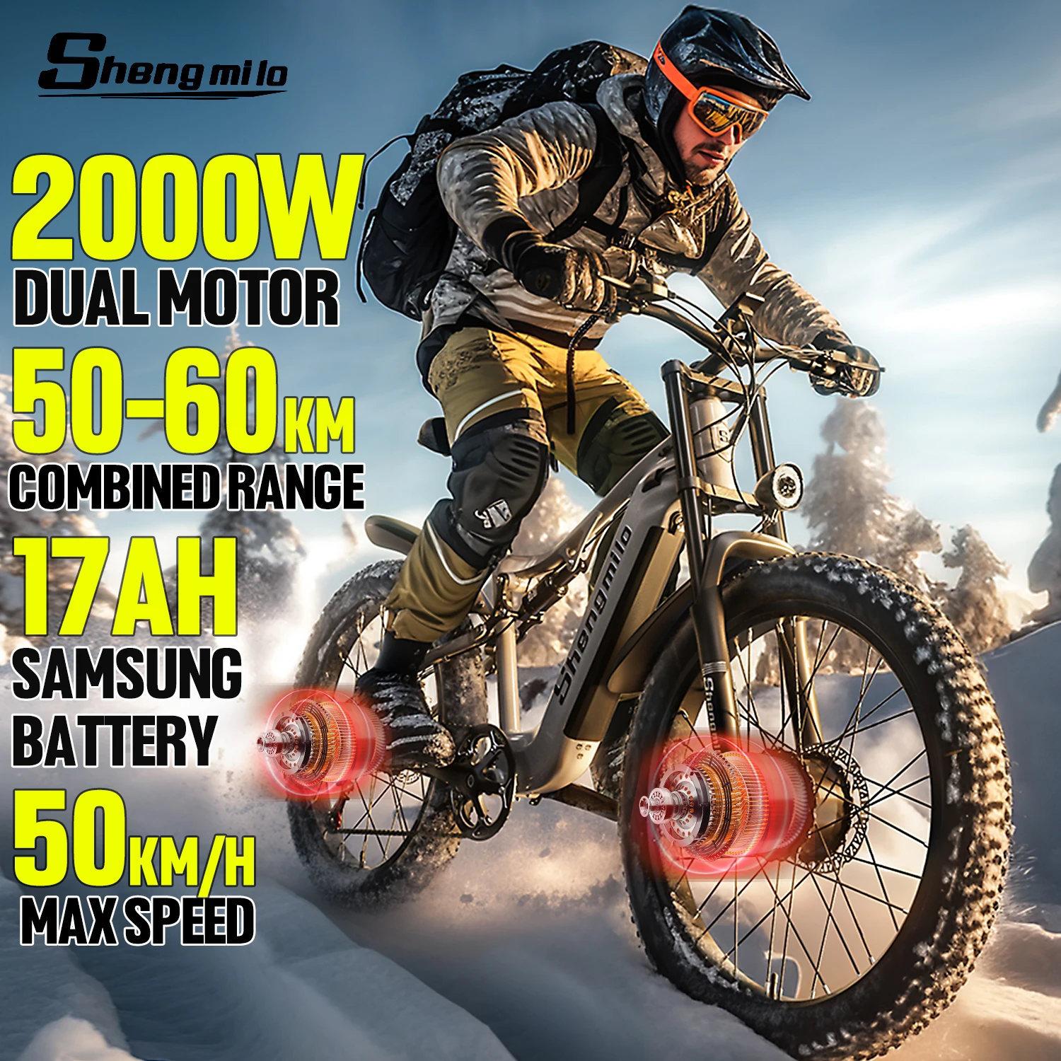 [Sydney Warehouse]Shengmilo S600 26 inches adult electric mountain bike, 2000W dual motor 48V 17AH ebike, dual suspension