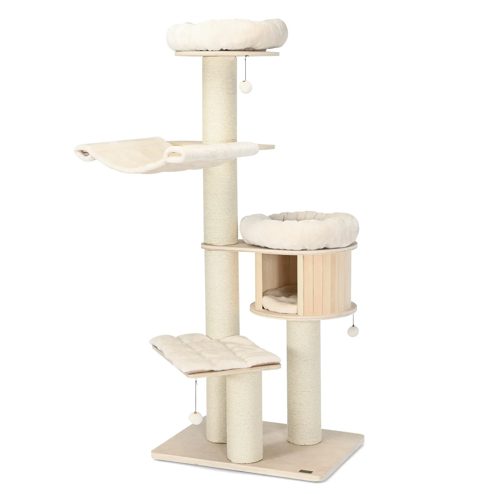 

Cat Tree House 68.5” 4-Layer Wooden Kitten Activity Tower w/ Sisal Posts
