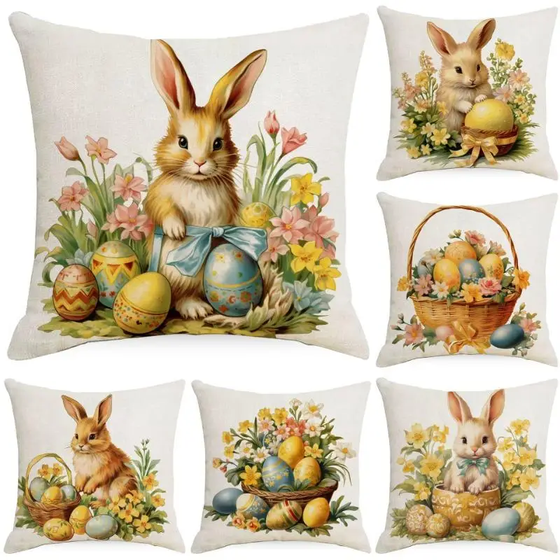 

New Fashion Easter Cartoon Rabbit Easter Egg Pattern Series Cushion Cover 45cm Printed Home Decoration Sofa Pillowcase